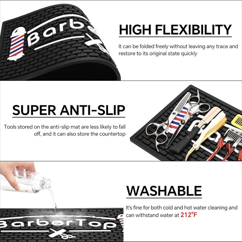 BarberTop Barber Mats for Clippers, Heat Resistant Anti Slip Hair Salon Service Mat, Rubber Barber Station Mat for Hair Styling Tools, Countertop Protector Pad for Electric Clipper, Scissors, Hair Clip - Image 3